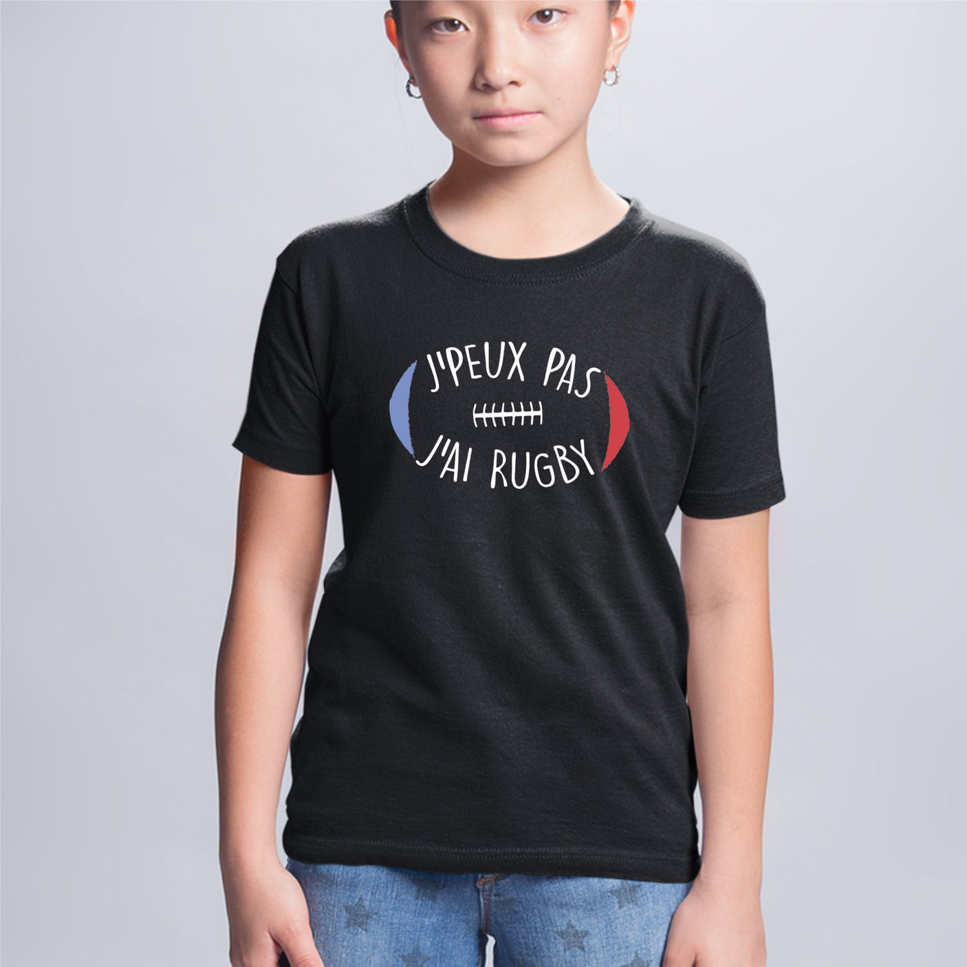 T-Shirt Enfant J'peux pas j'ai rugby Noir