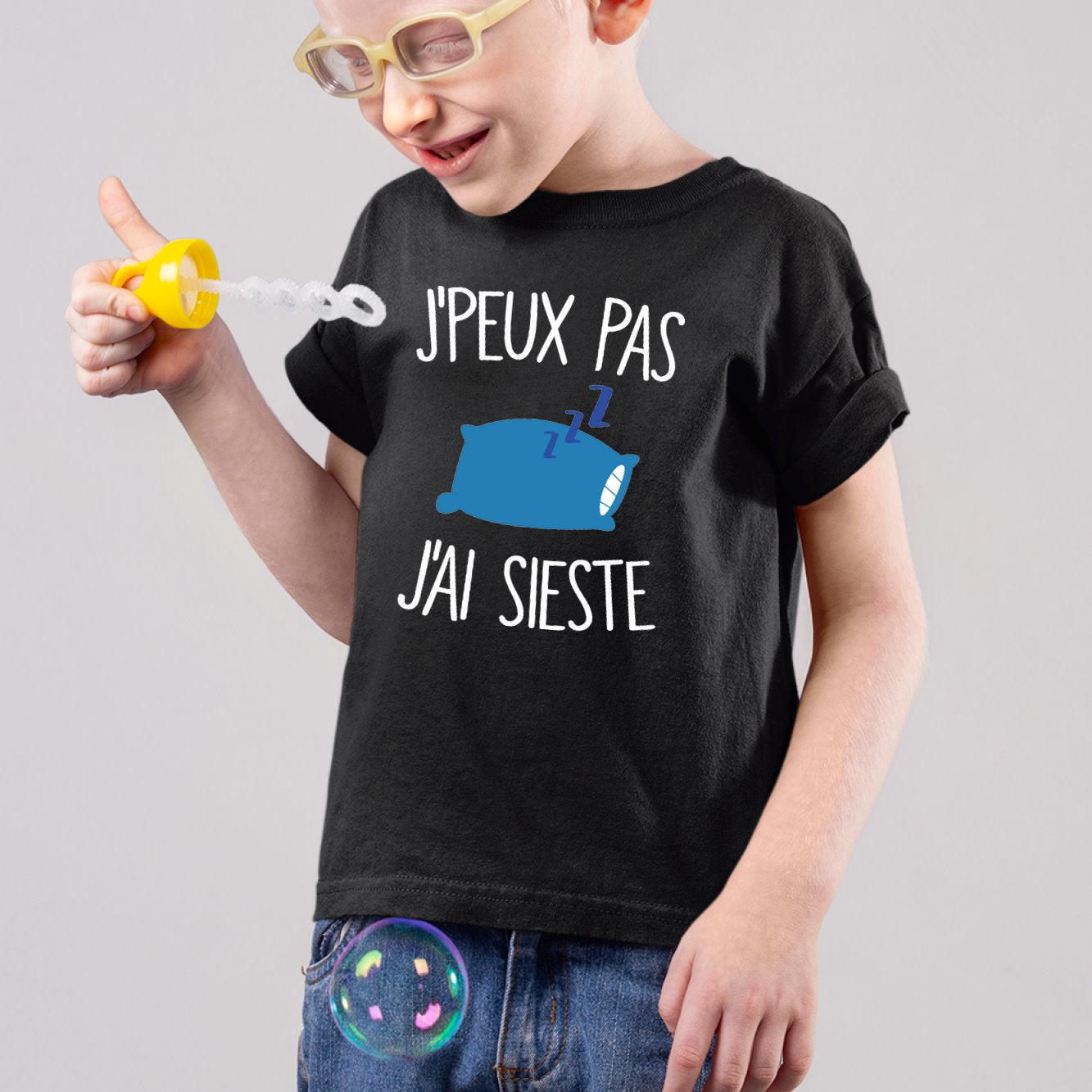 T-Shirt Enfant J'peux pas j'ai sieste Noir