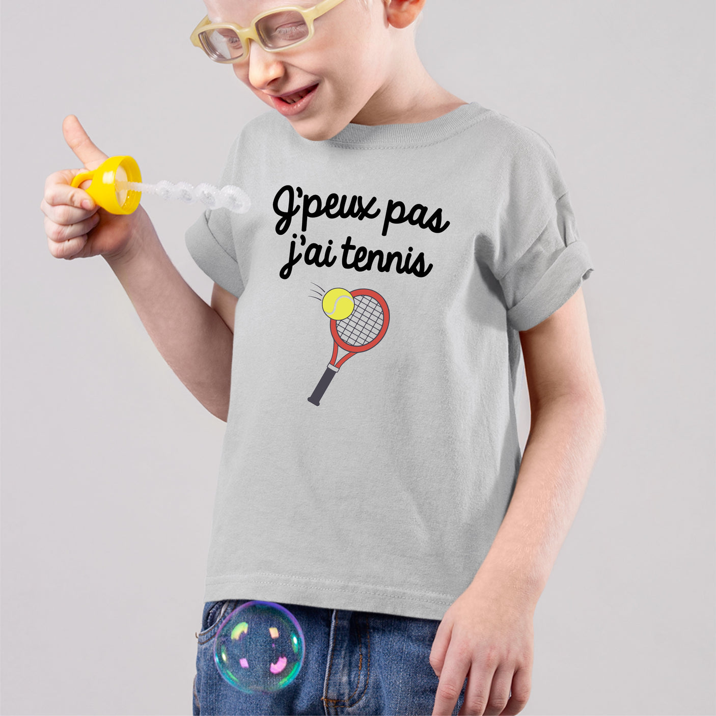 T-Shirt Enfant J'peux pas j'ai tennis Gris