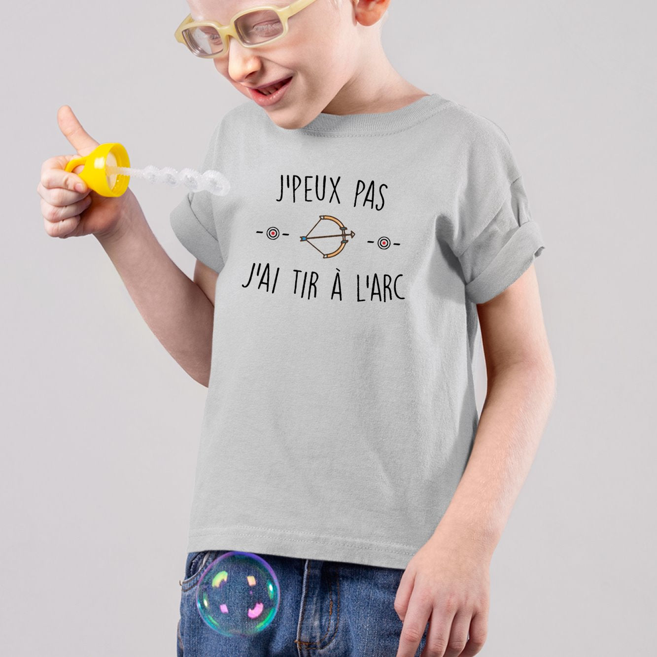 T-Shirt Enfant J'peux pas j'ai tir à l'arc Gris