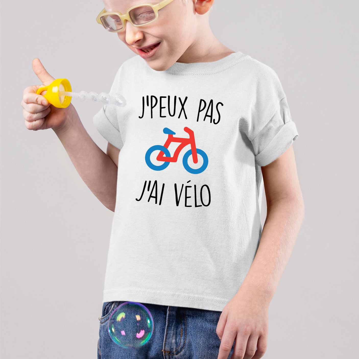 T-Shirt Enfant J'peux pas j'ai vélo Blanc