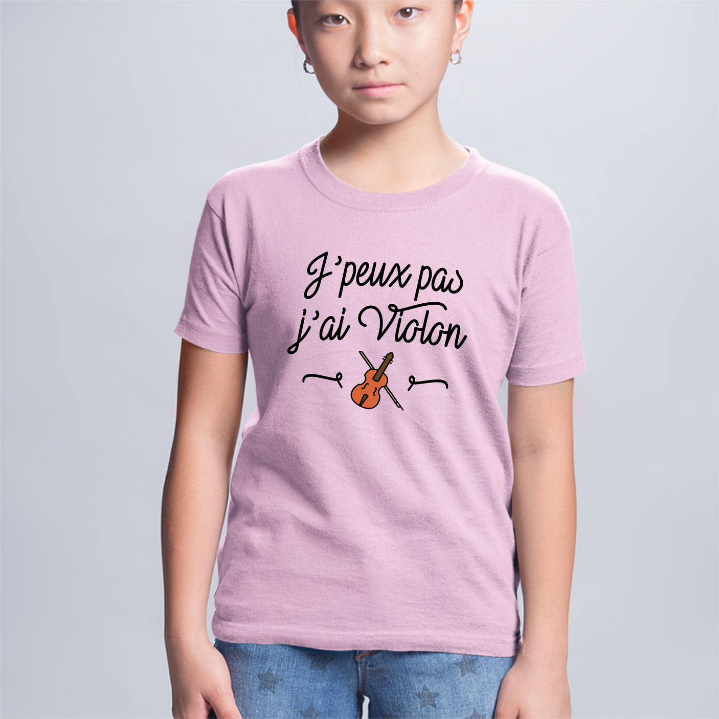 T-Shirt Enfant J'peux pas j'ai violon Rose