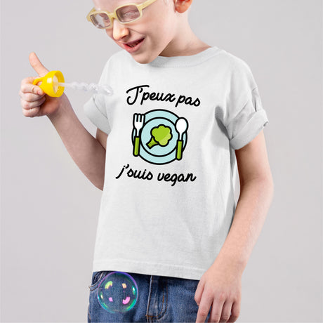 T-Shirt Enfant J'peux pas j'suis vegan Blanc