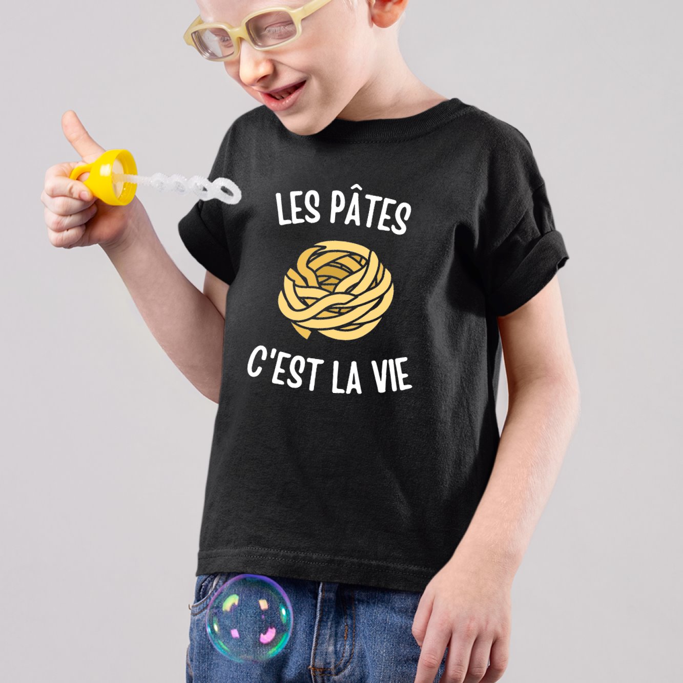 T-Shirt Enfant Les pâtes c'est la vie Noir