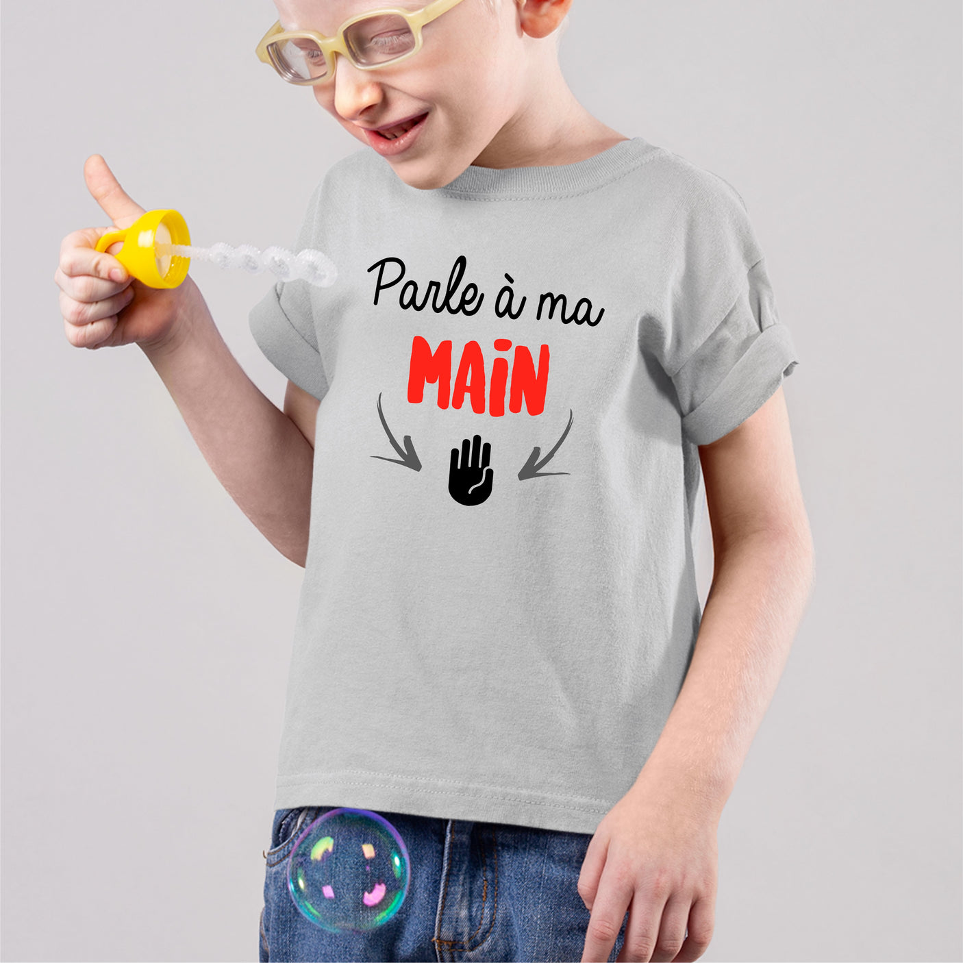 T-Shirt Enfant Parle à ma main Gris