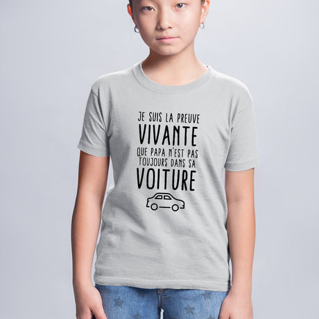 T-Shirt Enfant Preuve que papa n'est pas toujours dans sa voiture Gris