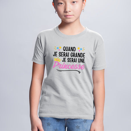 T-Shirt Enfant Quand je serai grande je serai une princesse Gris