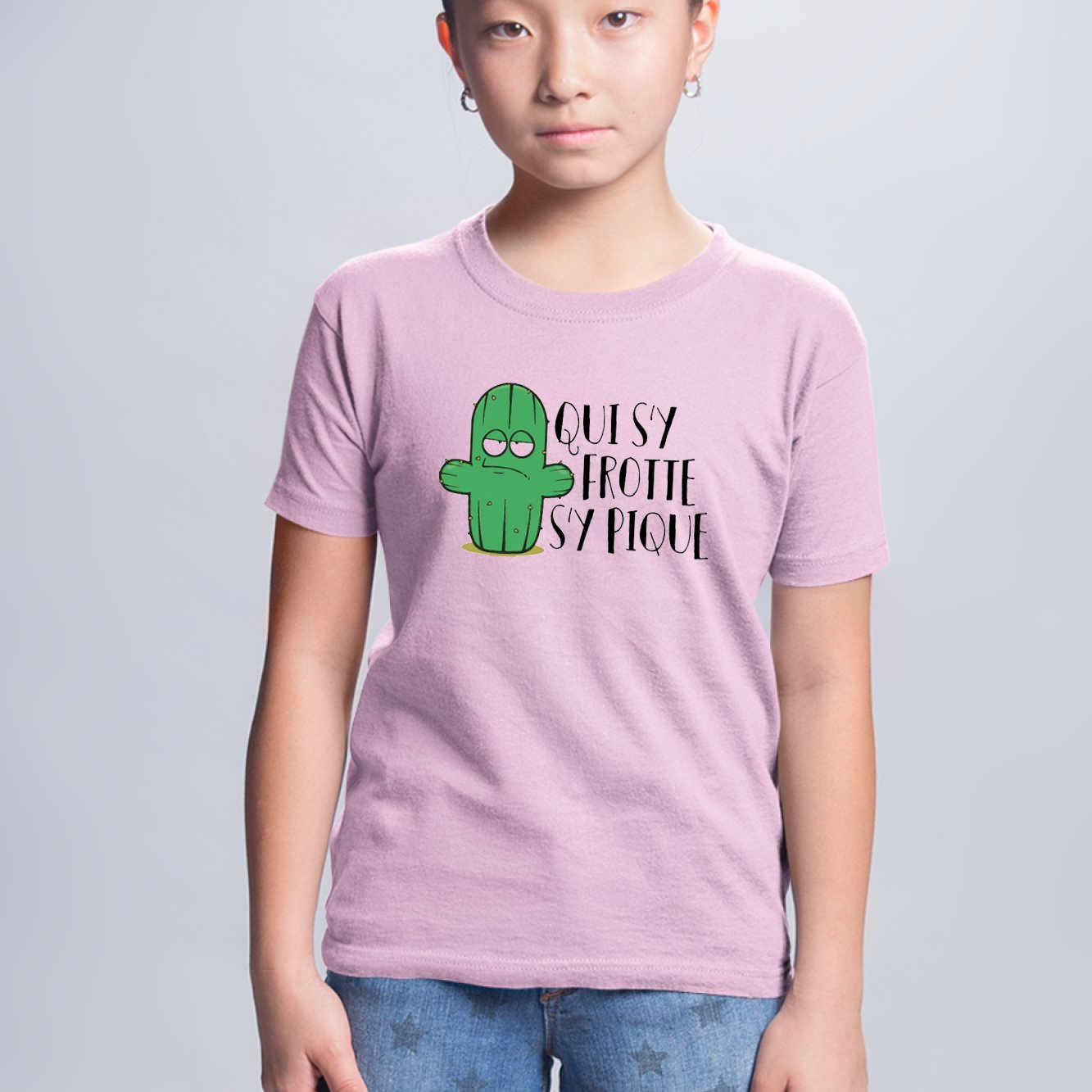 T-Shirt Enfant Qui s'y frotte s'y pique Rose