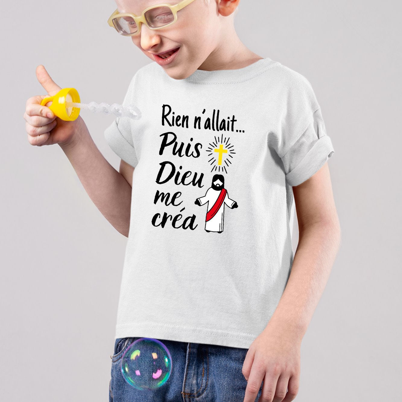 T-Shirt Enfant Rien n'allait puis Dieu me créa Blanc