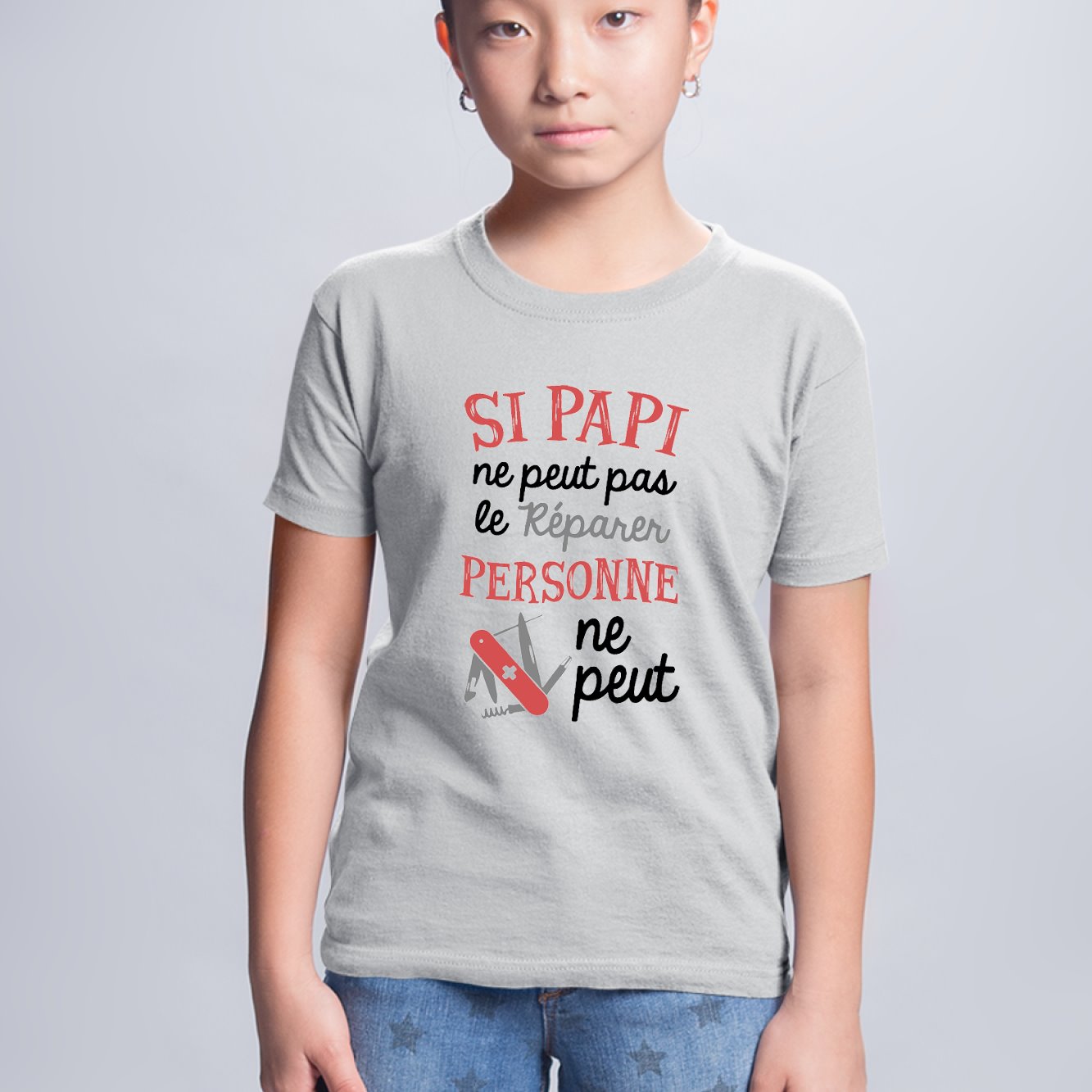 T-Shirt Enfant Si papi ne peut pas pas le réparer Gris