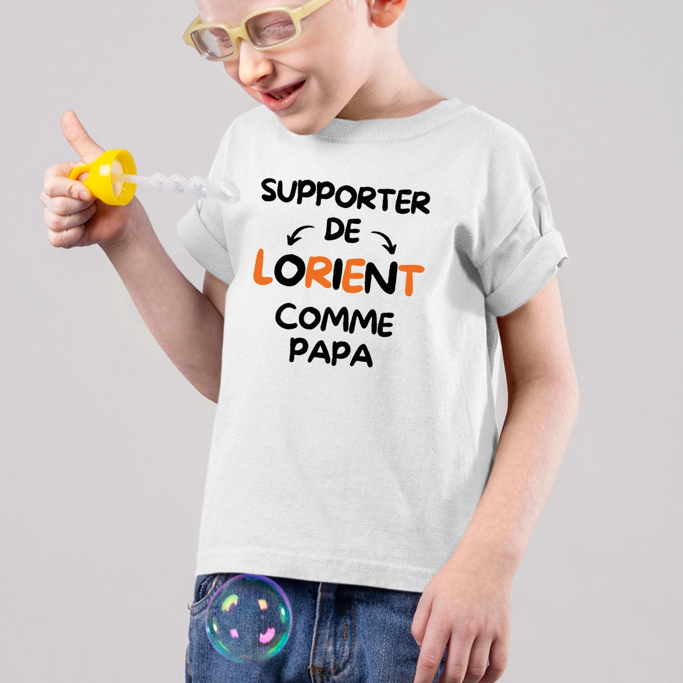 T-Shirt Enfant Supporter de Lorient comme papa Blanc