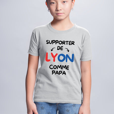 T-Shirt Enfant Supporter de Lyon comme papa Gris