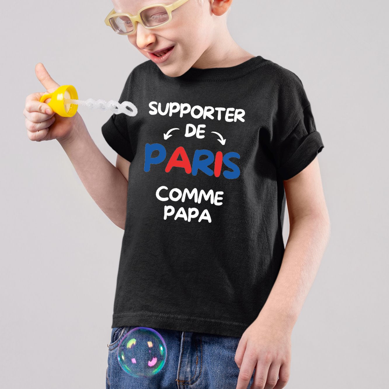 T-Shirt Enfant Supporter de Paris comme papa Noir