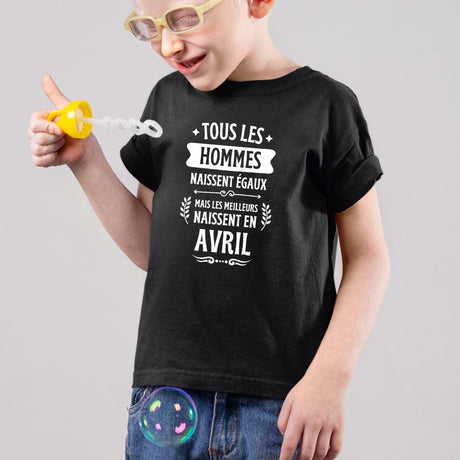 T-Shirt Enfant Tous les hommes naissent égaux les meilleurs en avril Noir