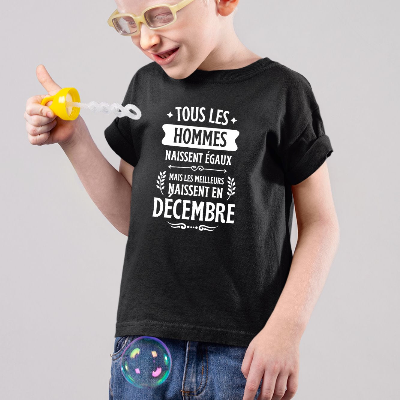 T-Shirt Enfant Tous les hommes naissent égaux les meilleurs en décembre Noir