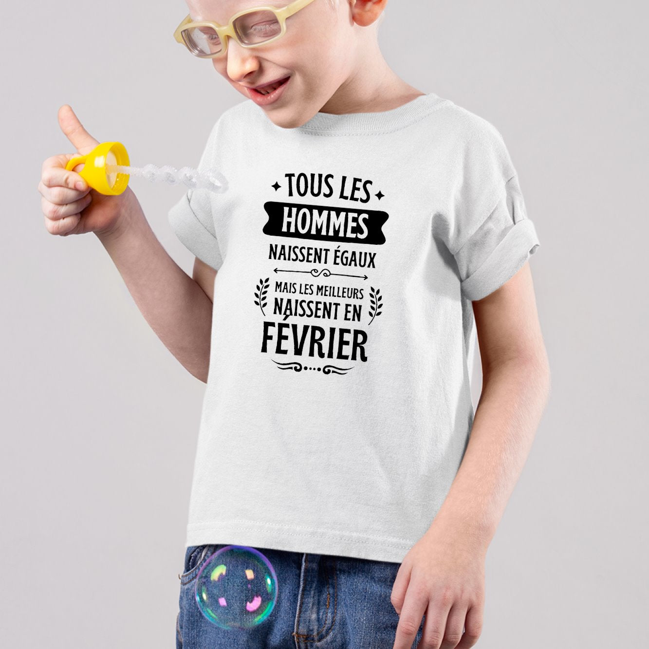 T-Shirt Enfant Tous les hommes naissent égaux les meilleurs en février Blanc