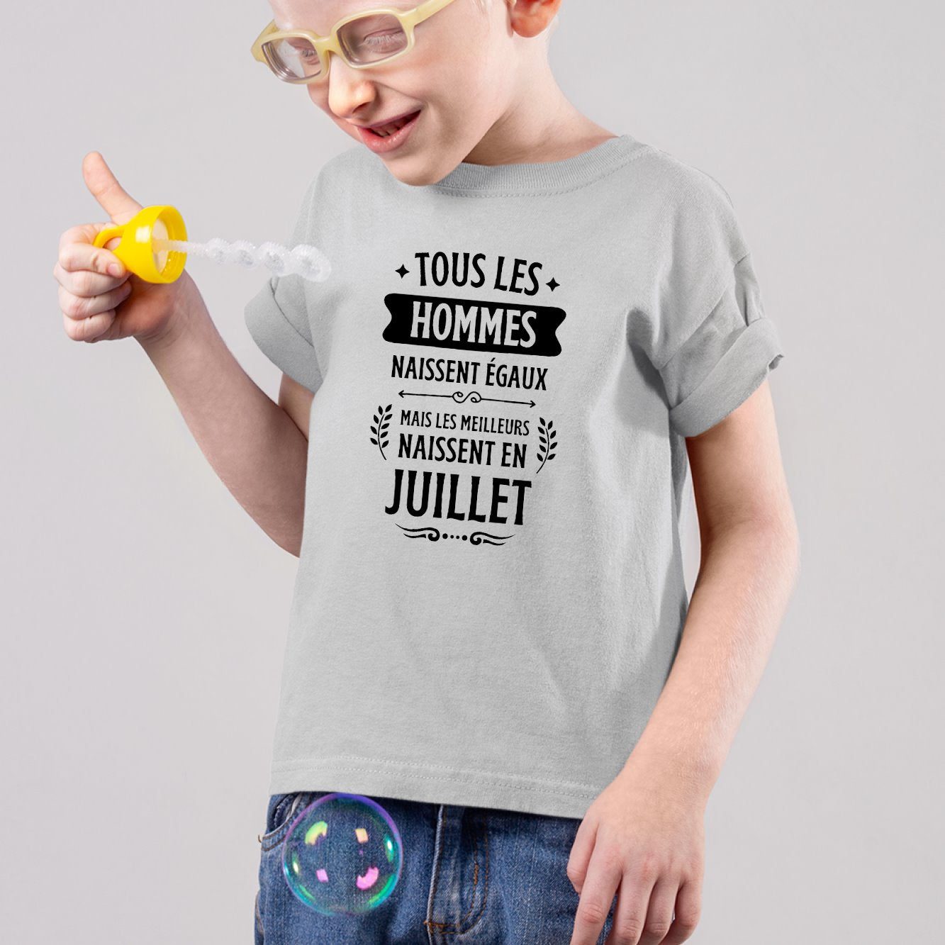 T-Shirt Enfant Tous les hommes naissent égaux les meilleurs en juillet Gris