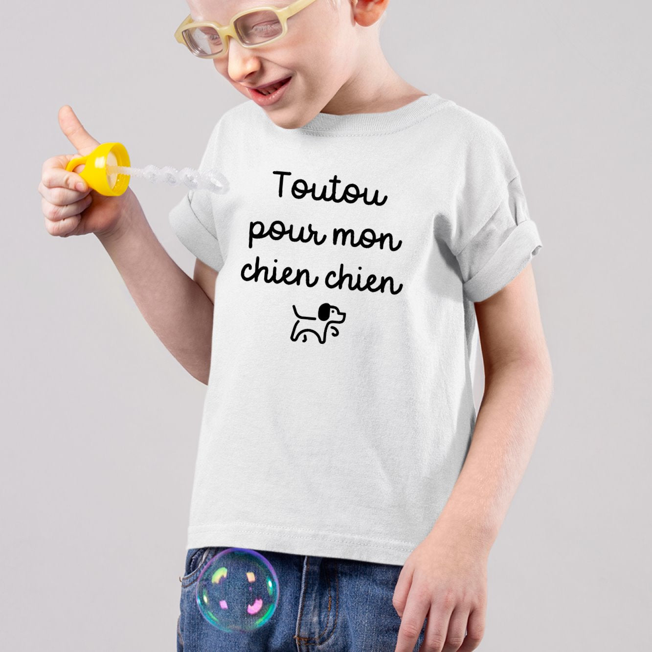 T-Shirt Enfant Toutou pour mon chien chien Blanc