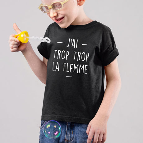 T-Shirt Enfant Trop la flemme Noir