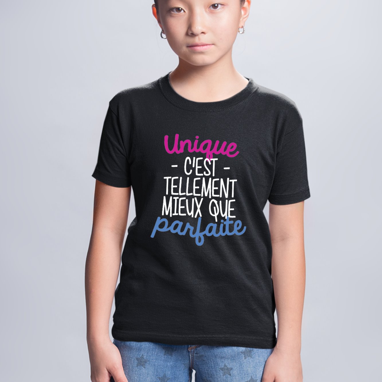 T-Shirt Enfant Unique c'est tellement mieux que parfaite Noir