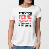 T-Shirt Femme Attention femme méchante Blanc