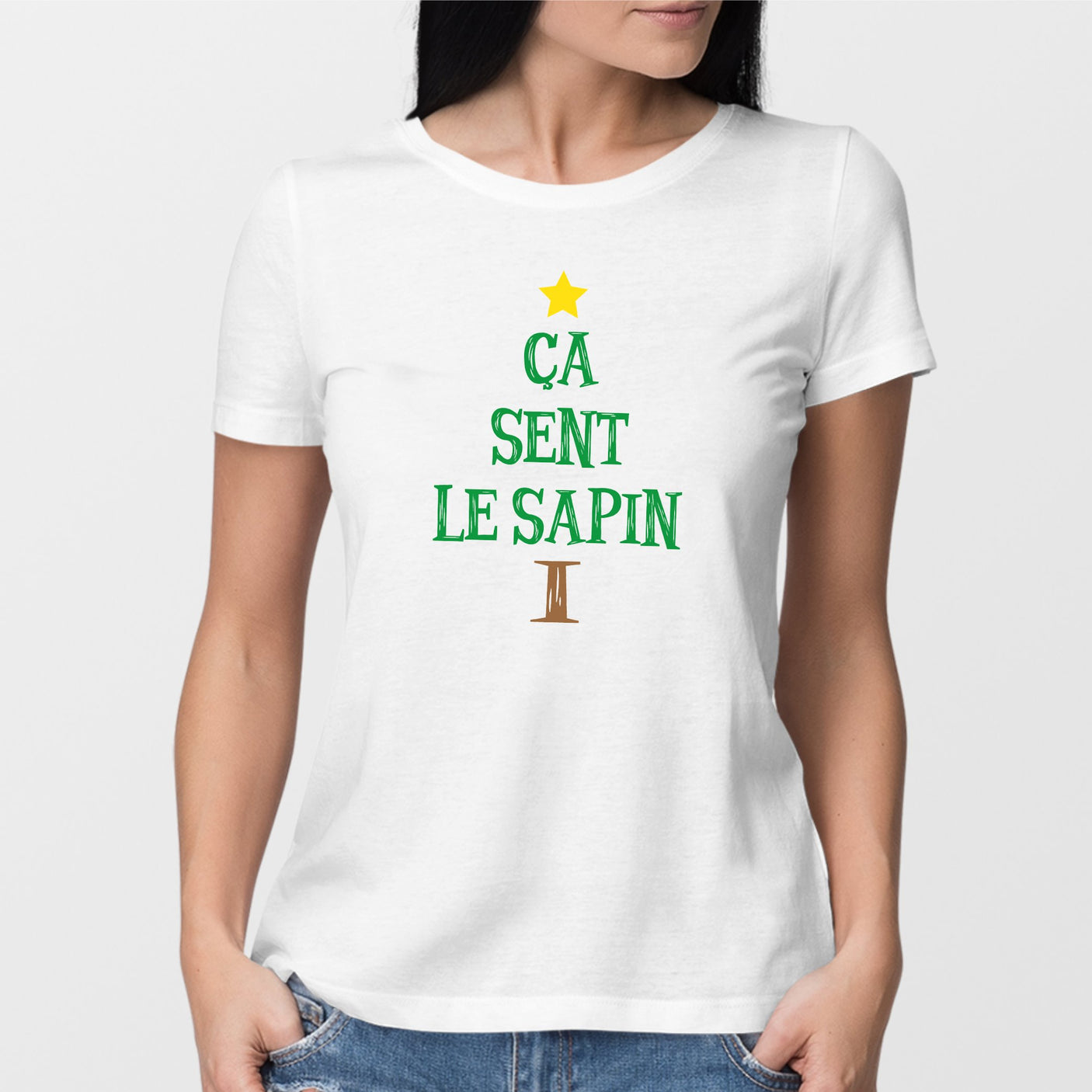 T-Shirt Femme Ça sent le sapin Blanc