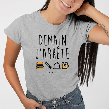 T-Shirt Femme Demain j'arrête Gris