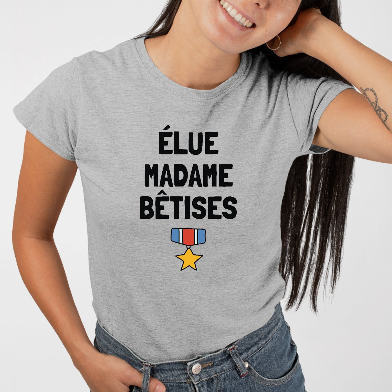 T-Shirt Femme Élue madame bêtises Gris