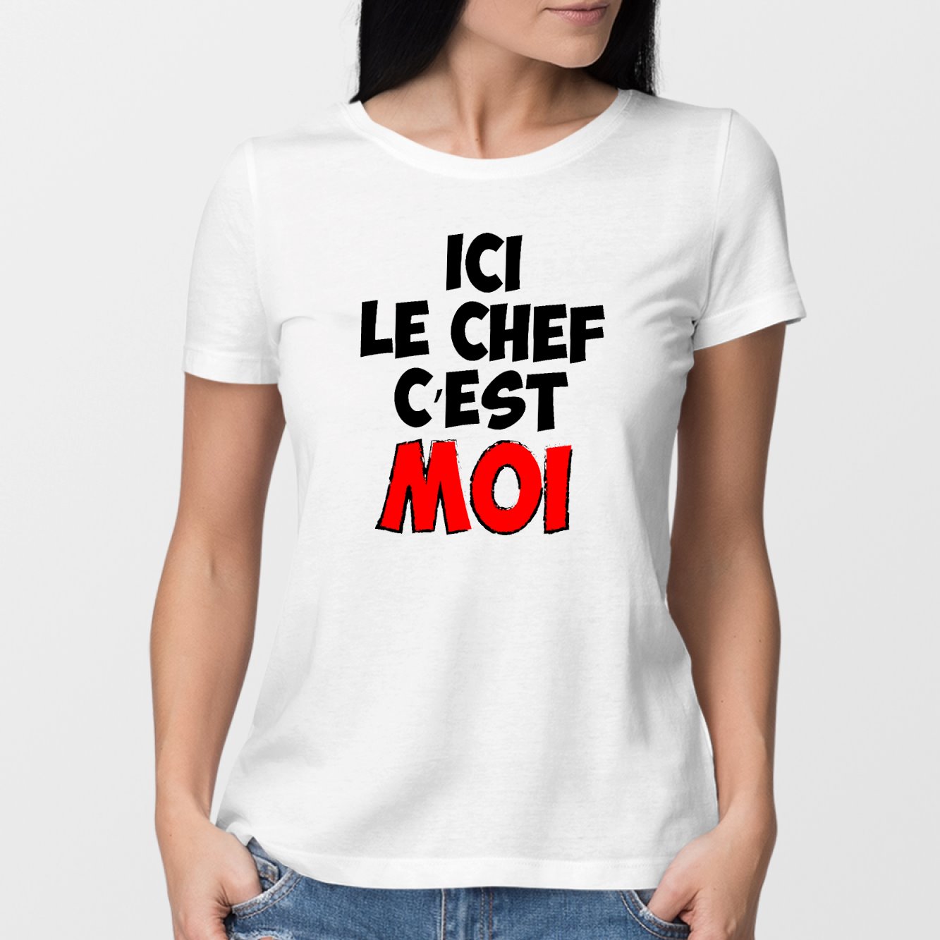 T-Shirt Femme Ici le chef c'est moi Blanc