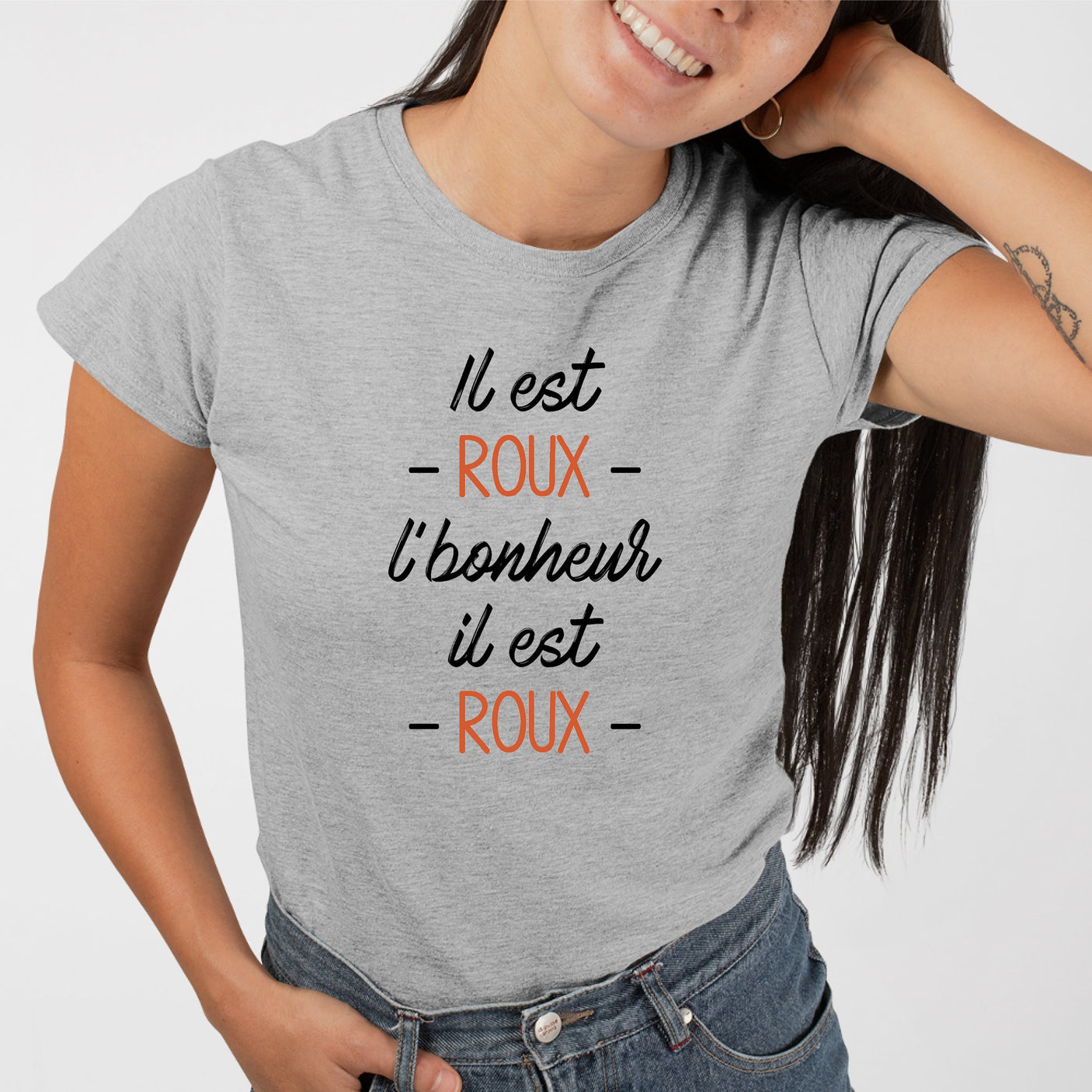 T-Shirt Femme Il est roux l'bonheur Gris