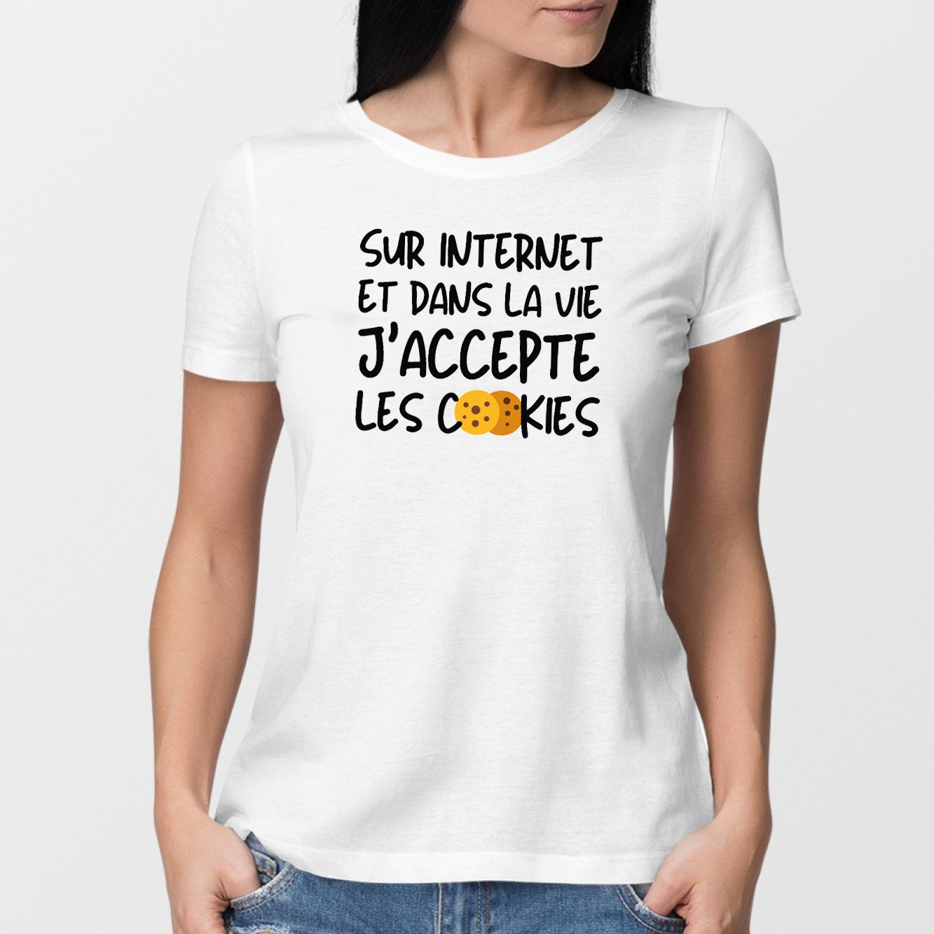 T-Shirt Femme J'accepte les cookies Blanc