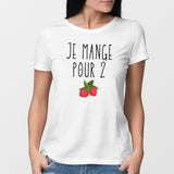 T-Shirt Femme Je mange pour 2 Blanc