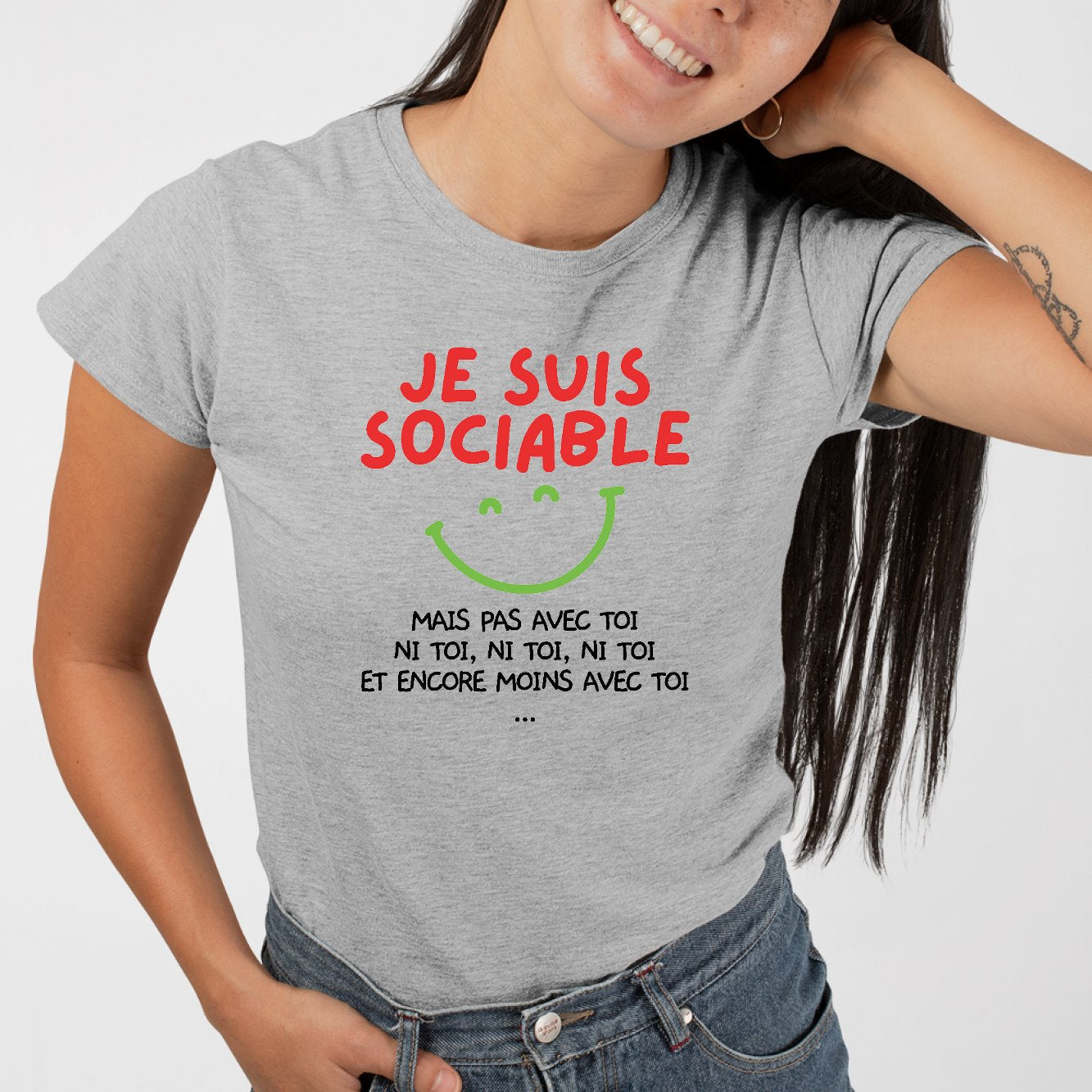 T-Shirt Femme Je suis sociable mais pas avec toi Gris