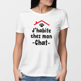 T-Shirt Femme J'habite chez mon chat Blanc