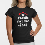 T-Shirt Femme J'habite chez mon chat Noir