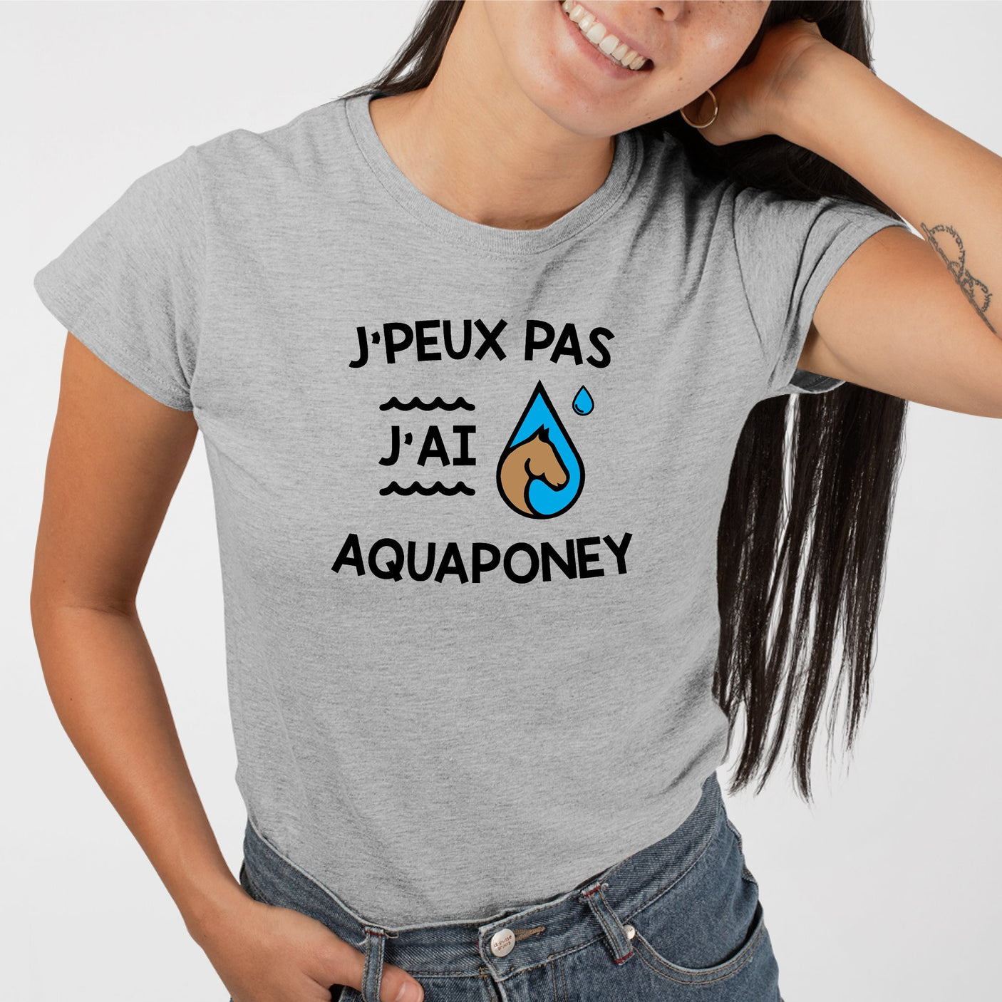 T-Shirt Femme J'peux pas j'ai aquaponey Gris