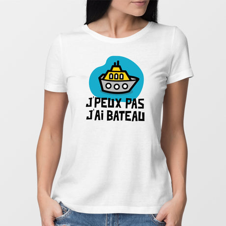 T-Shirt Femme J'peux pas j'ai bateau Blanc