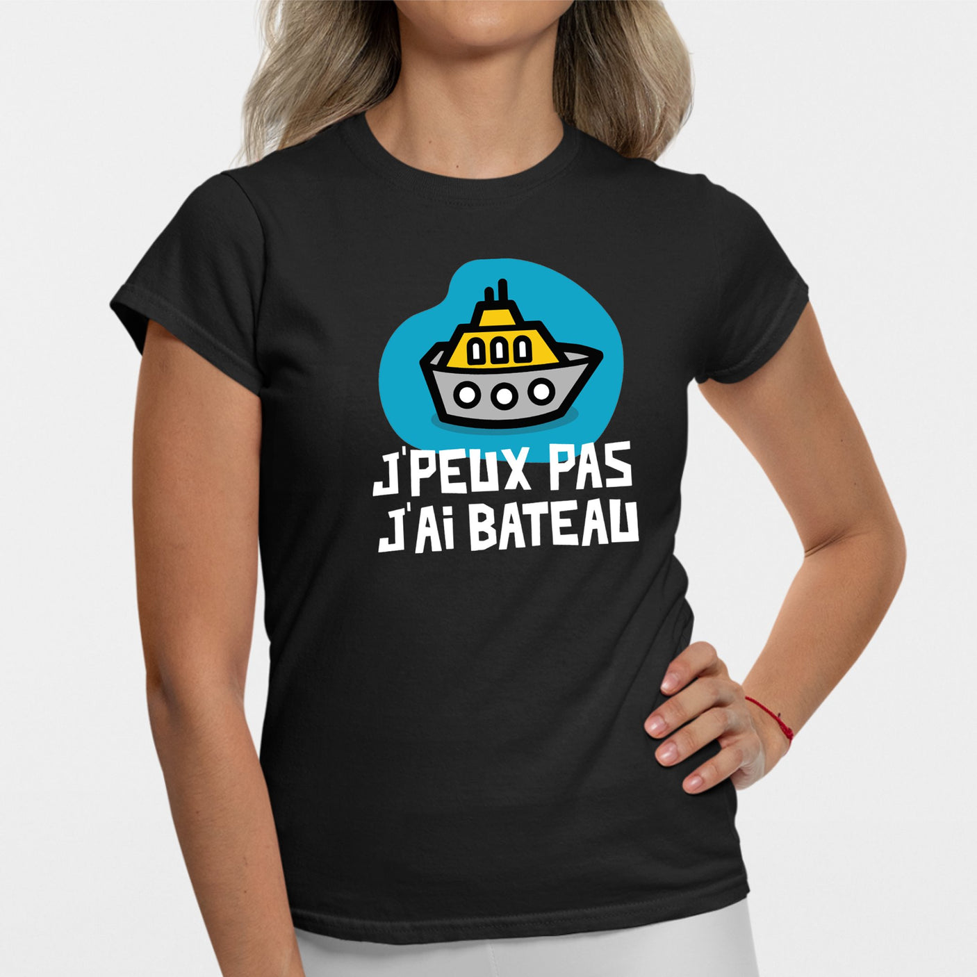 T-Shirt Femme J'peux pas j'ai bateau Noir