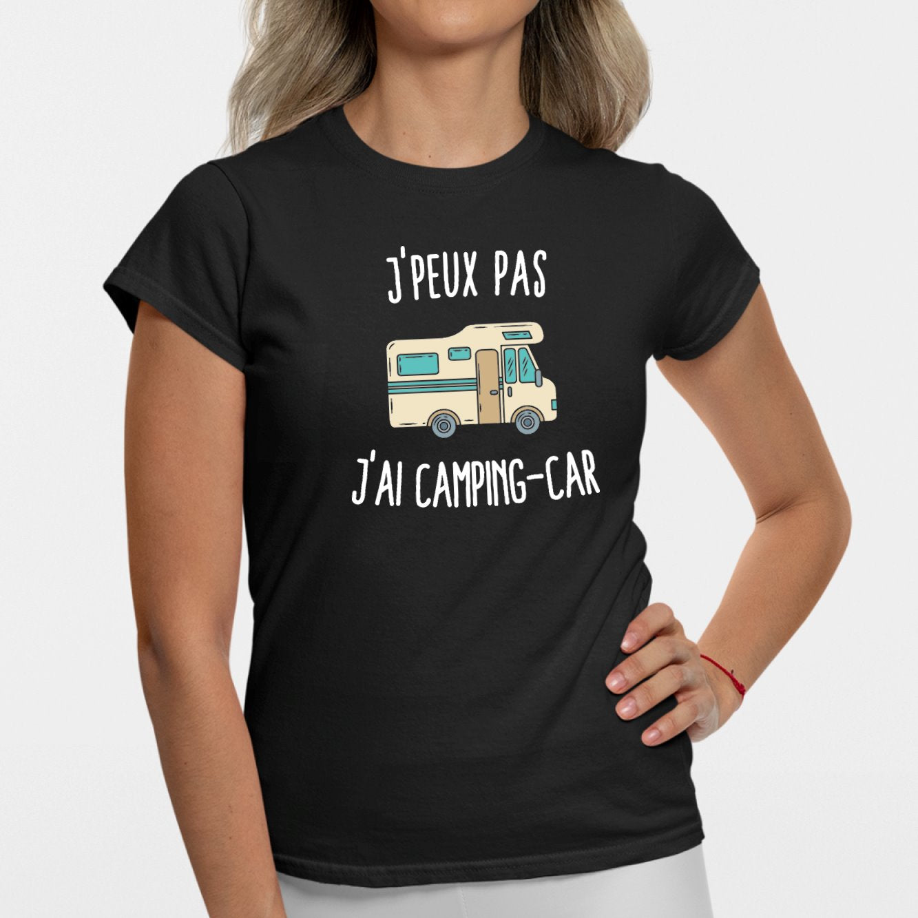 T-Shirt Femme J'peux pas j'ai camping-car Noir