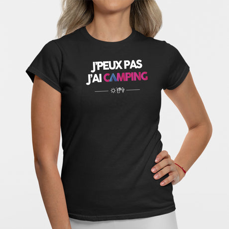 T-Shirt Femme J'peux pas j'ai camping Noir