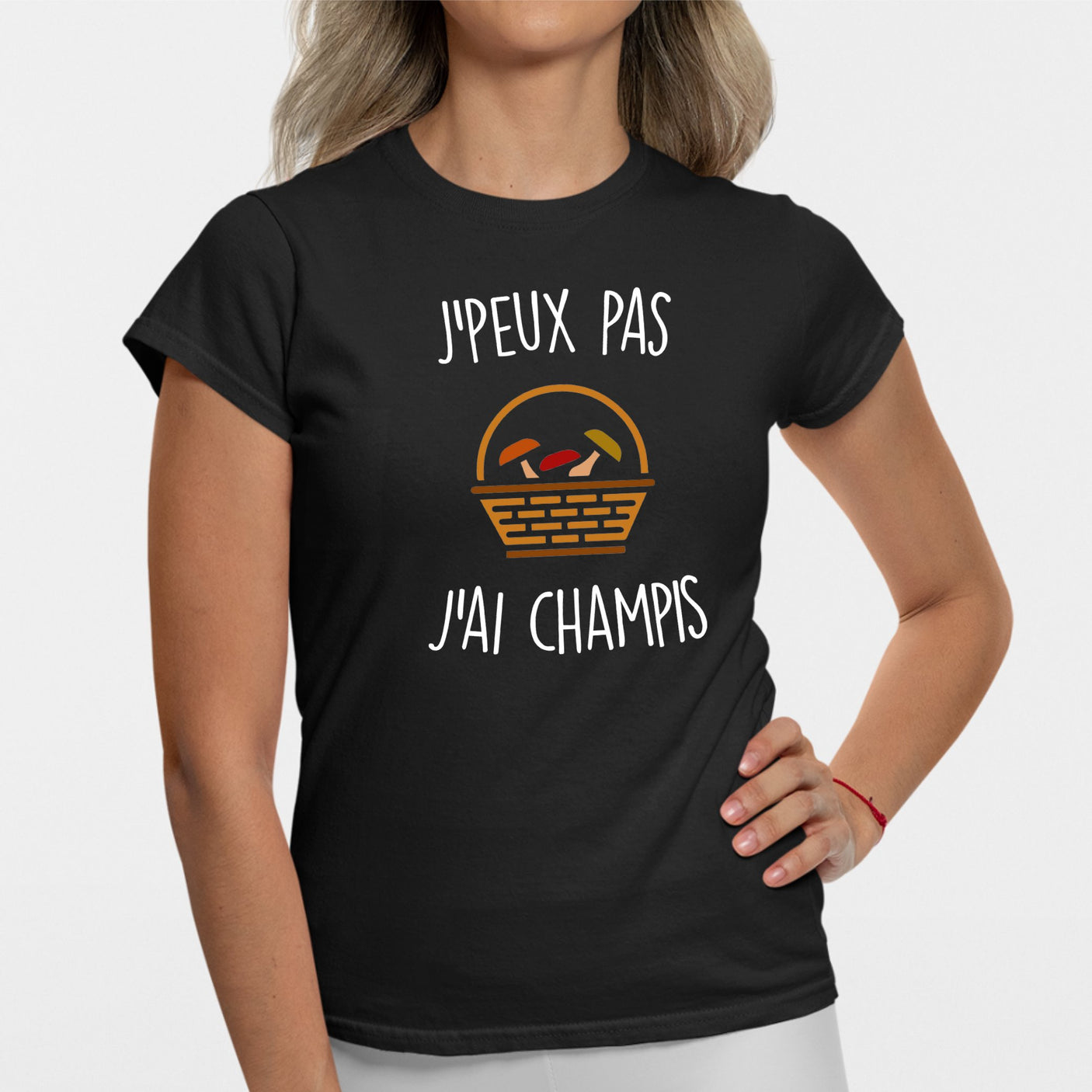 T-Shirt Femme J'peux pas j'ai champignons Noir