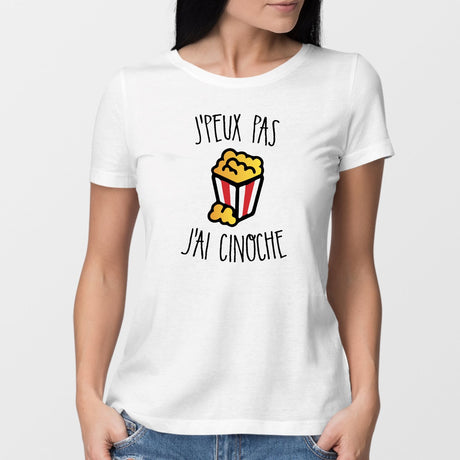 T-Shirt Femme J'peux pas j'ai cinoche Blanc