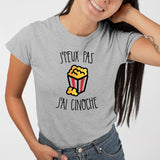 T-Shirt Femme J'peux pas j'ai cinoche Gris