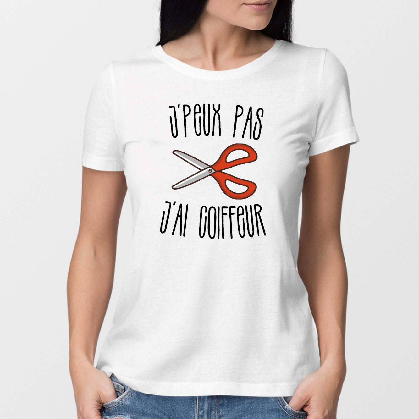 T-Shirt Femme J'peux pas j'ai coiffeur Blanc