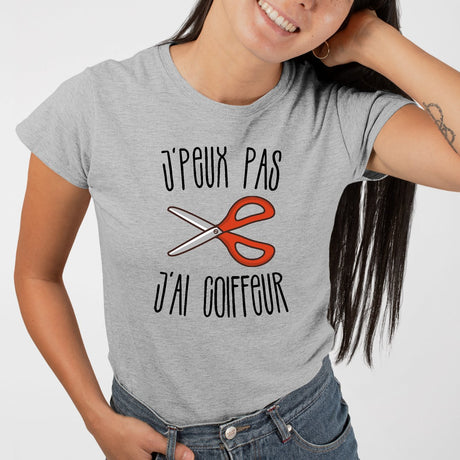 T-Shirt Femme J'peux pas j'ai coiffeur Gris