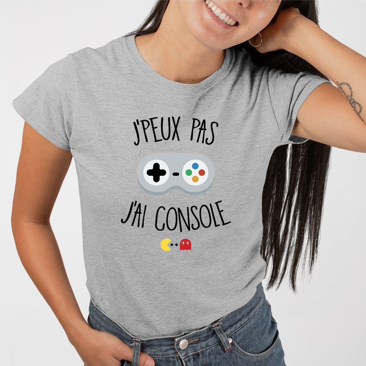 T-Shirt Femme J'peux pas j'ai console Gris