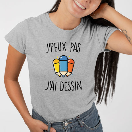 T-Shirt Femme J'peux pas j'ai dessin Gris