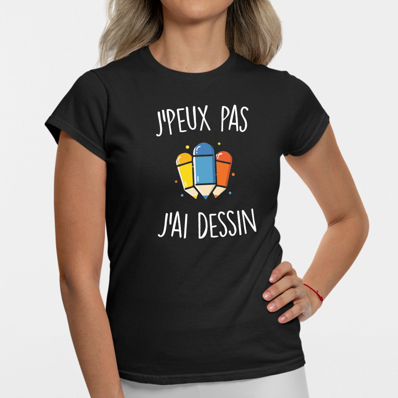 T-Shirt Femme J'peux pas j'ai dessin Noir