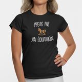 T-Shirt Femme J'peux pas j'ai équitation Noir