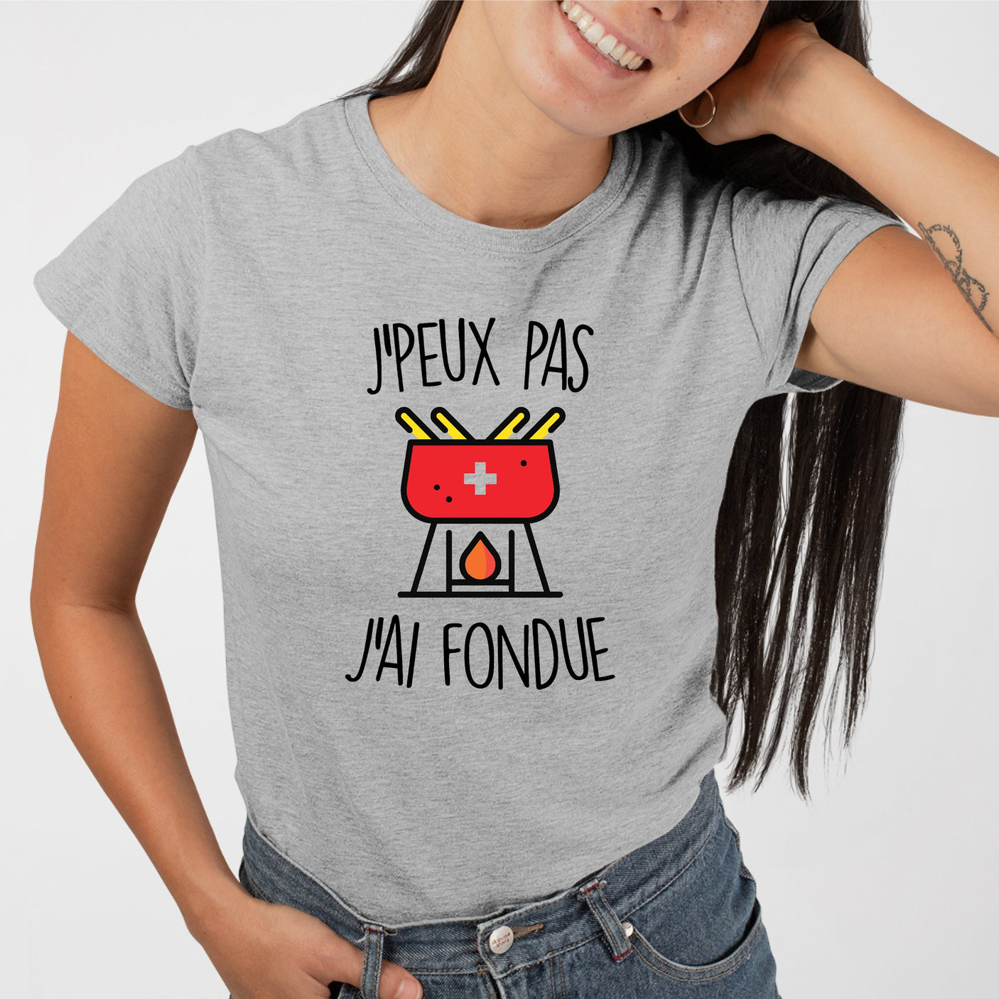 T-Shirt Femme J'peux pas j'ai fondue Gris